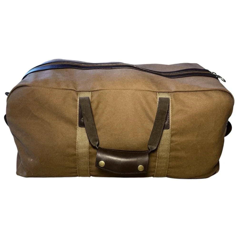 Lands End Waxed Canvas Duffle Bag Brown Heavy Duty Travel Vacation Gym
